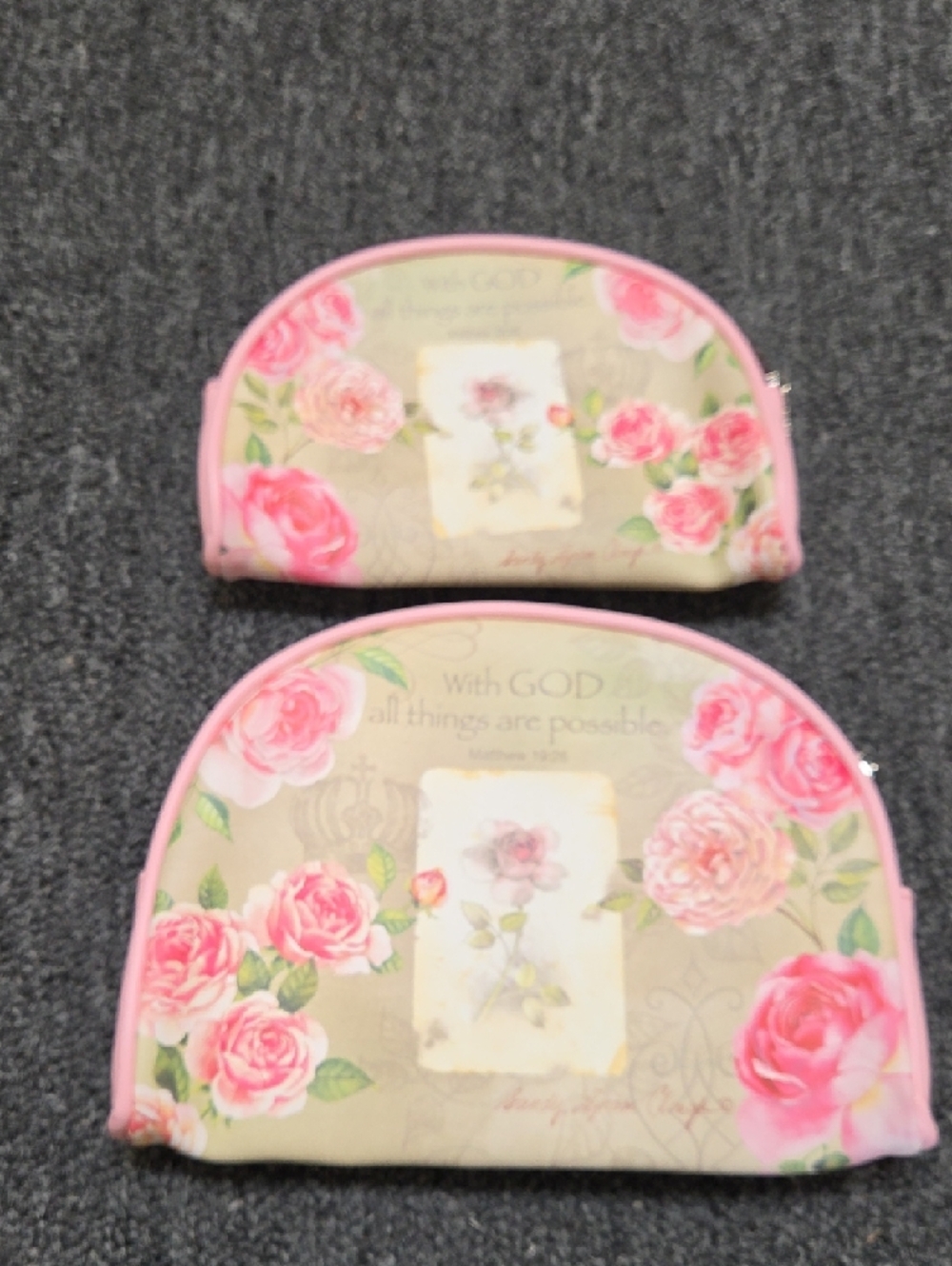 Floral Scripture Cosmetic Bag - Pink Roses - Picture 3 of 5